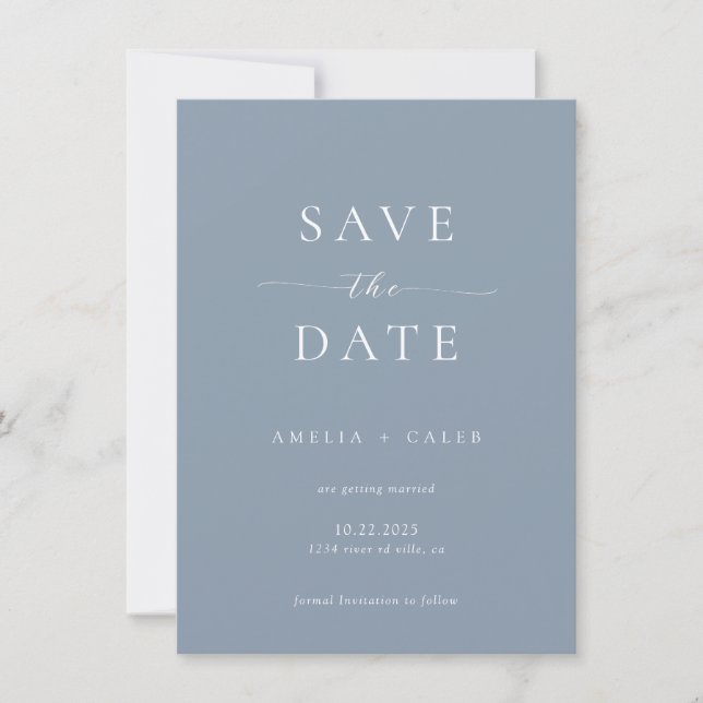 Reserva La Fecha Boda Foto Azul Polvoriento Moderno Save the Date (Anverso)