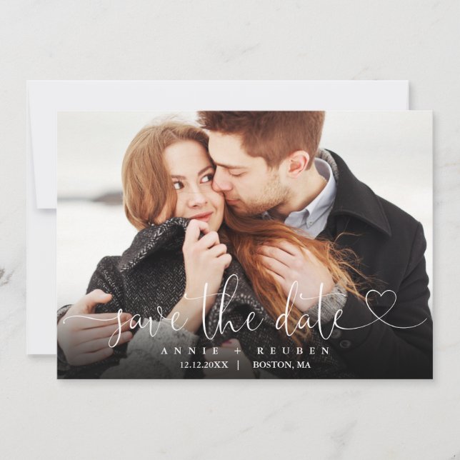 Reserva La Fecha Boda Foto Corazón Guión Nieve Invierno (Anverso)