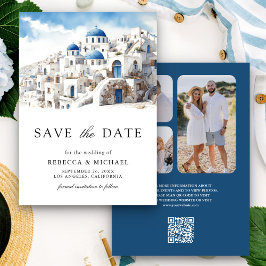 Reserva La Fecha Boda Foto de Santorini Grecia en Acuarela
