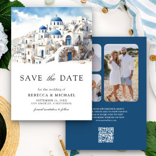 Reserva La Fecha Boda Foto de Santorini Grecia en Acuarela