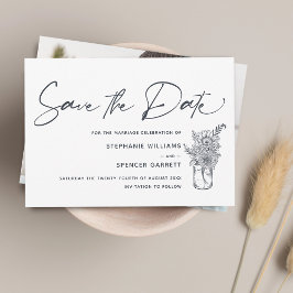 Reserva La Fecha Boda Foto Flores Escritura Moderna Elegante