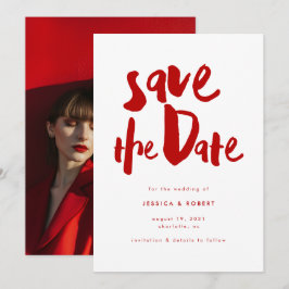 Reserva La Fecha Boda Foto Moderno Rojo Con Pinceladas Audaces Y El
