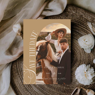 Reserva La Fecha Boda Foto Oeste Rústico Caligrafía Elegante