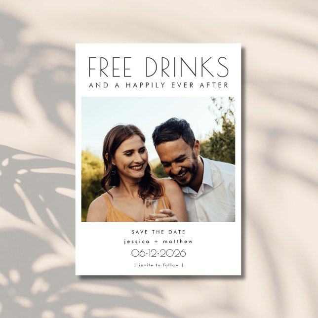 Reserva La Fecha Boda fotográfica con bebidas gratis divertidas sal (Funny Free Drinks Photo Wedding Save the Date)