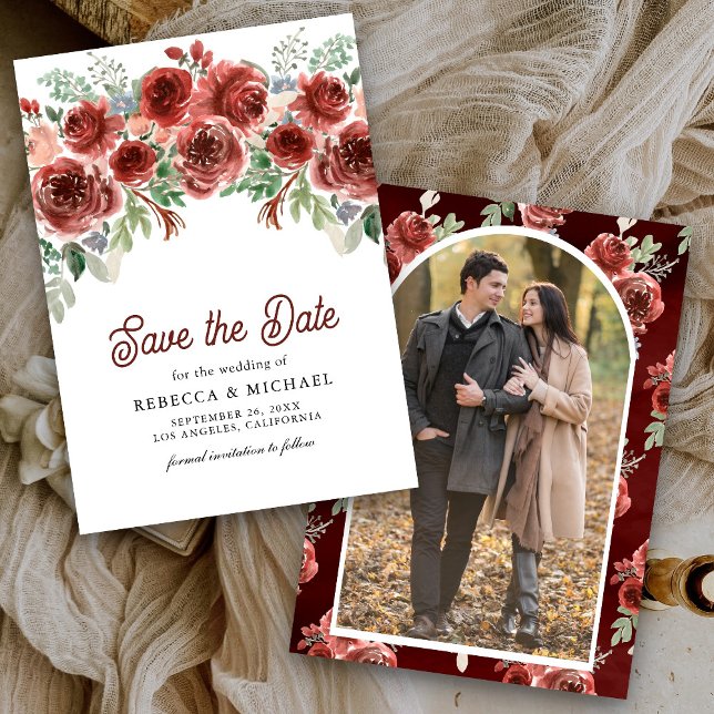 Reserva La Fecha Boda Fotográfica Floral Marsala Rústica (Subido por el creador)
