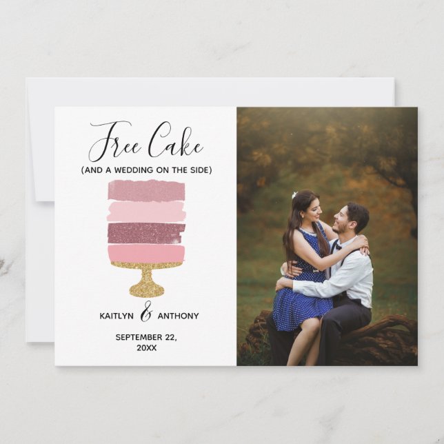 Reserva La Fecha Boda fotográfica moderna y divertida con pasteles  (Anverso)