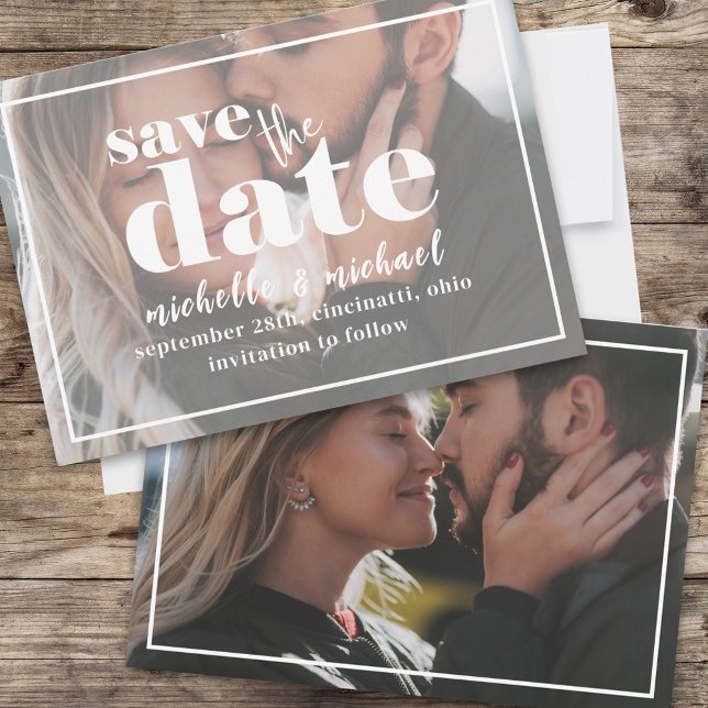 Reserva La Fecha Boda fotográfica salva la fecha moderna Minimalist (Photo overlay bold typography wedding save the date card.)