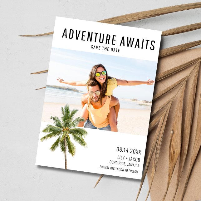 Reserva La Fecha Boda fotográfico Adventure Awaits Beach (Adventure Awaits Beach Destination Photo Wedding Save The Date)