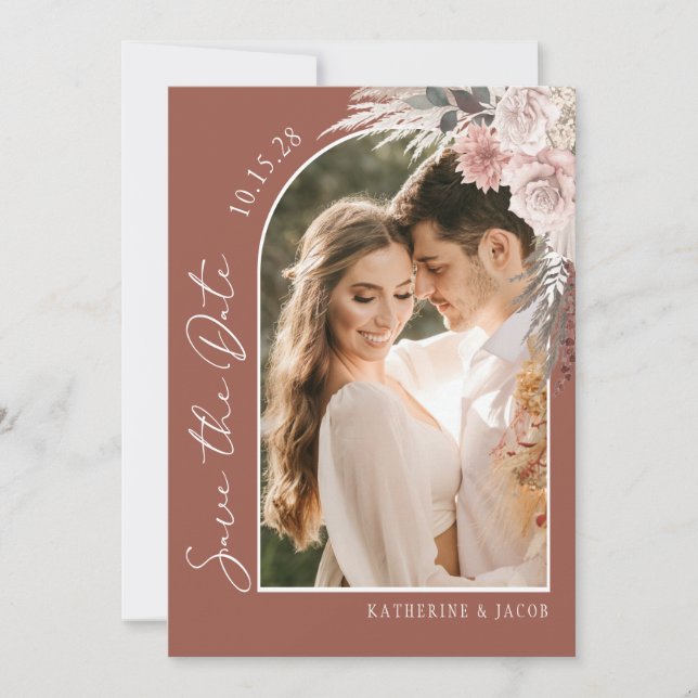 Reserva La Fecha Boda fotográfico Boho Terracotta (Anverso)