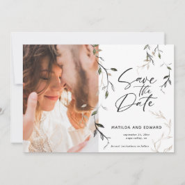 Reserva La Fecha Boda fotográfico botánico de hojas esbozadas