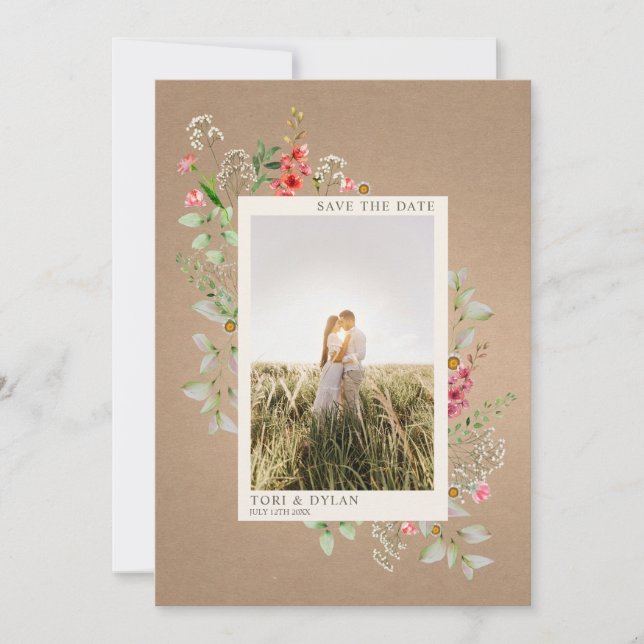 Reserva La Fecha Boda fotográfico botánico Wildflower Cardstock (Anverso)