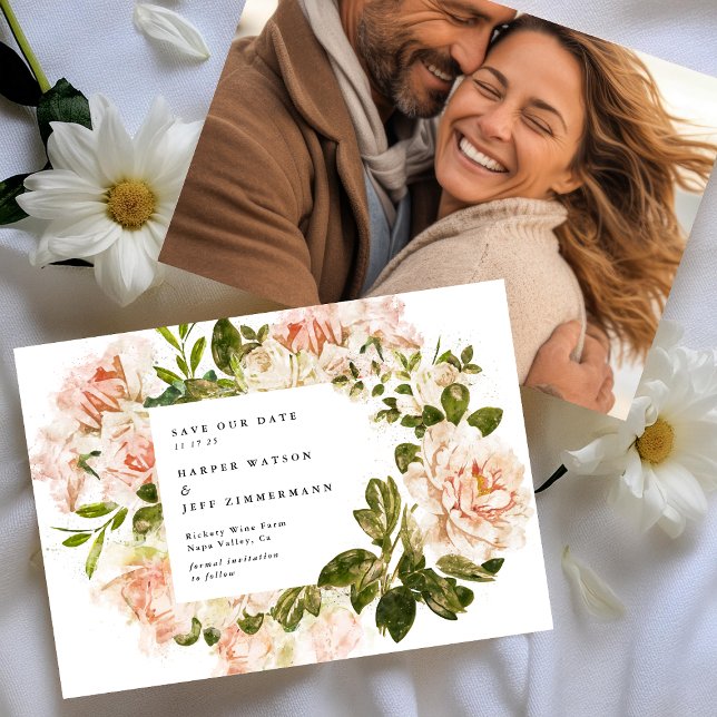 Reserva La Fecha Boda fotográfico clásico rosa rosa formal (Subido por el creador)