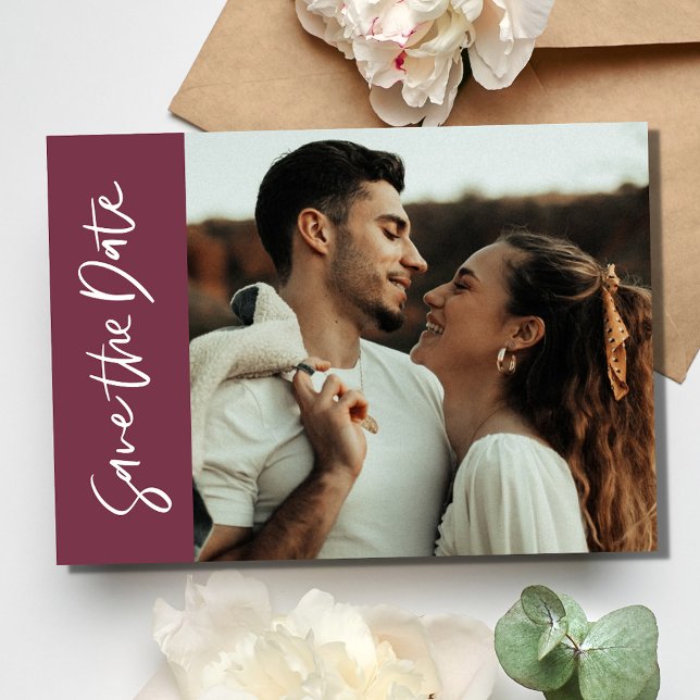 Reserva La Fecha Boda fotográfico contemporáneo romántico de Borgoñ (Romantic Burgundy Contemporary Photo Wedding Save The Date)