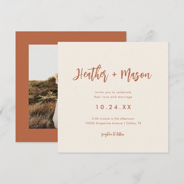Reserva La Fecha Boda fotográfico cuadrado del Boda del desierto de (Anverso / Reverso)
