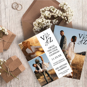 Reserva La Fecha Boda fotográfico de Boho Minimal Leaf Monograma