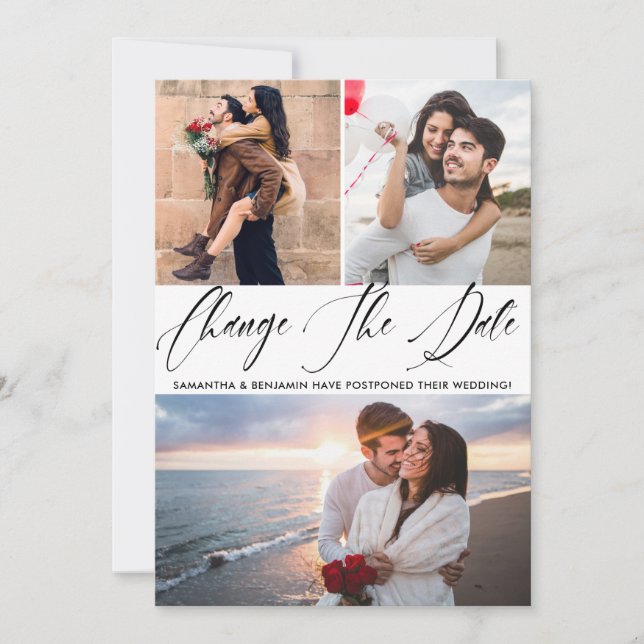 Reserva La Fecha Boda fotográfico de caligrafía cambia la fecha (Anverso)