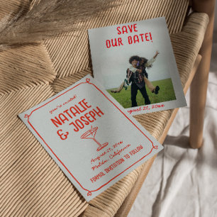 Reserva La Fecha Boda fotográfico de cócteles Rojos Azul con mano R