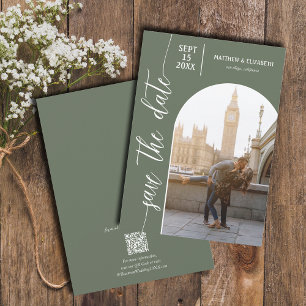 Reserva La Fecha Boda fotográfico de código QR verde sabio