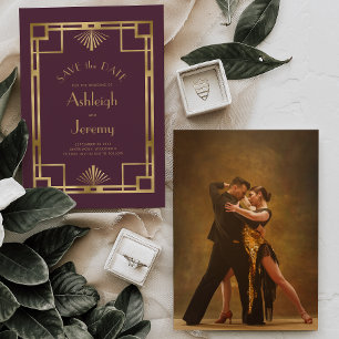 Reserva La Fecha Boda fotográfico de deco borgoña de la época de lo
