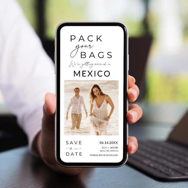 Reserva La Fecha Boda fotográfico de destino de la playa de México (Mexico Beach Destination Photo Wedding Save The Date)