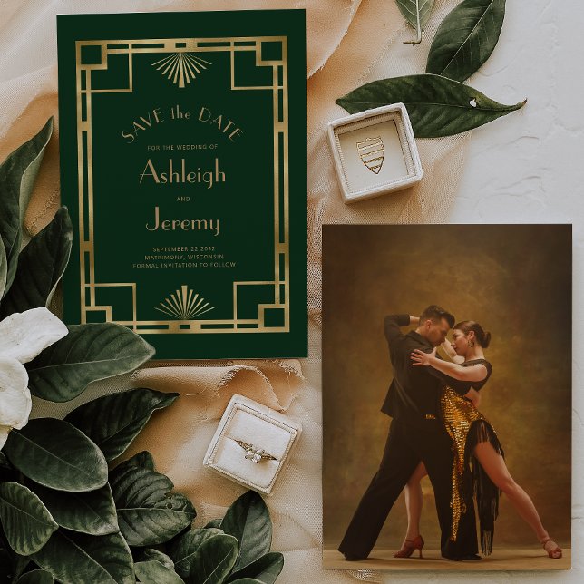 Reserva La Fecha Boda fotográfico de estilo deco verde de los años  (Subido por el creador)