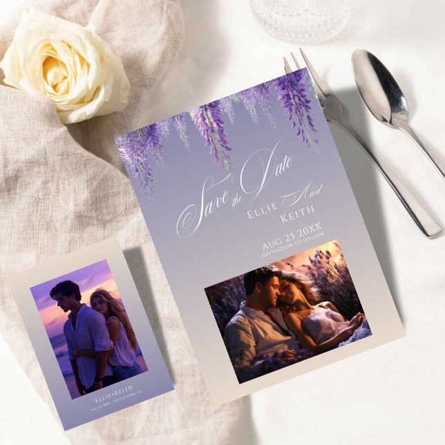 Reserva La Fecha Boda fotográfico de gradiente sinusal morado 2 (Subido por el creador)