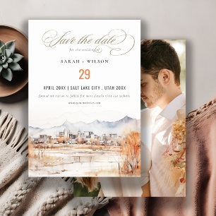 Reserva La Fecha Boda fotográfico de la acuarela de Salt Lake City 