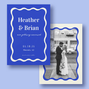 Reserva La Fecha Boda fotográfico de ondulación azul retro