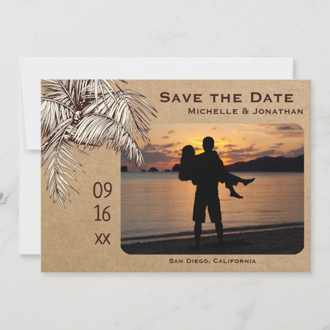 Reserva La Fecha Boda fotográfico de Palm Tree Beach Tropical (Anverso)