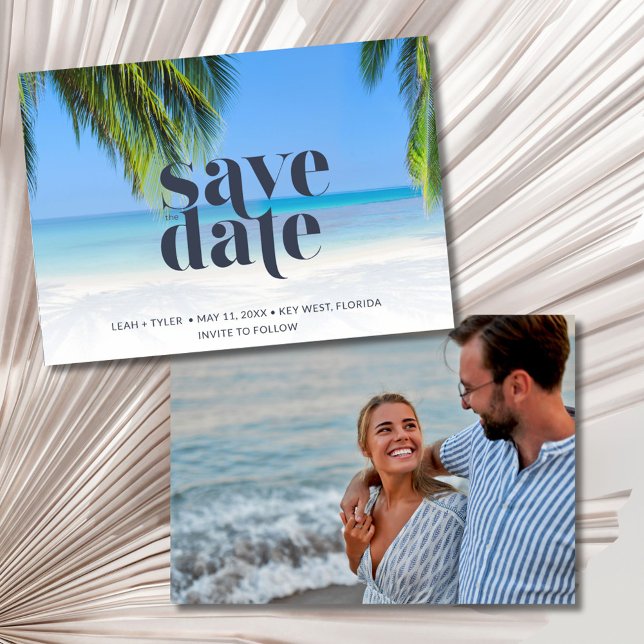 Reserva La Fecha Boda fotográfico de playa tropical (Tropical Beach Photo Wedding Save The Date)