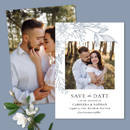 Reserva La Fecha Boda fotográfico elegante de línea dibujada con fl