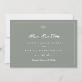 Reserva La Fecha Boda fotográfico gris verde verde en monograma bla