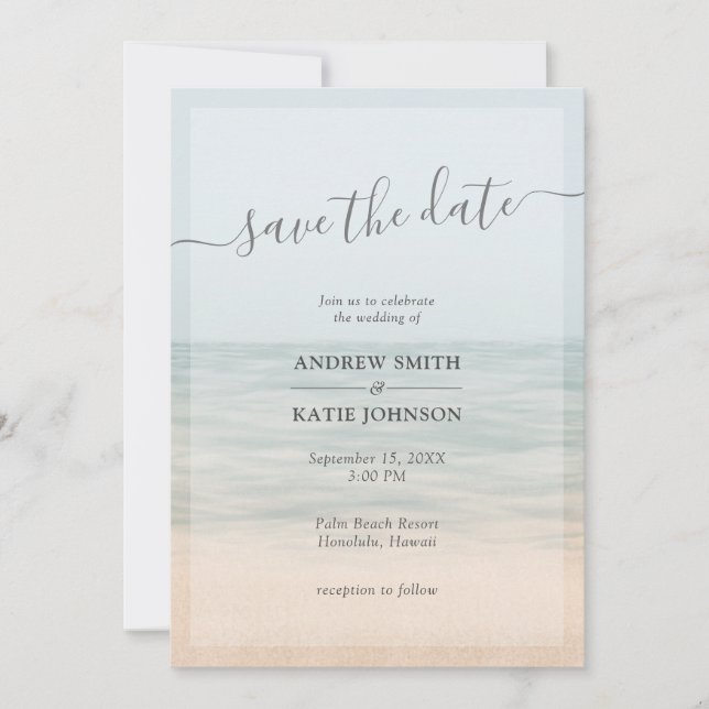 Reserva La Fecha Boda fotográfico hawaiano de la época de la playa (Anverso)