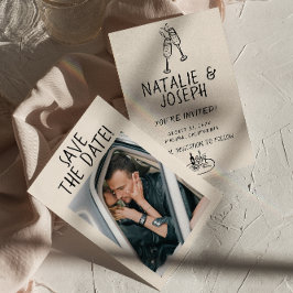 Reserva La Fecha Boda fotográfico ilustrado a mano Retro Quirky