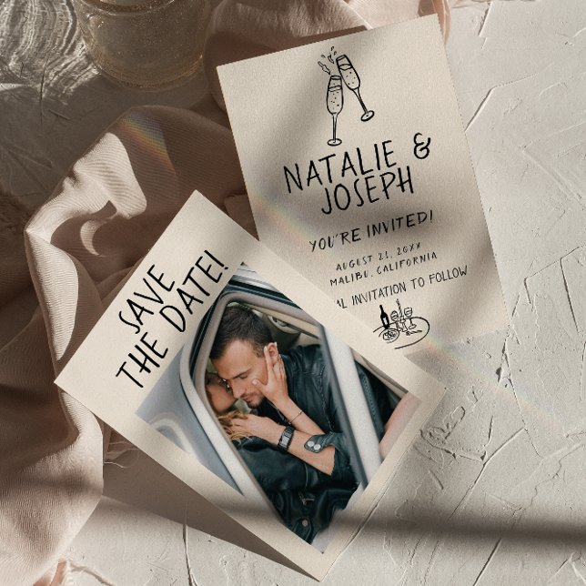 Reserva La Fecha Boda fotográfico ilustrado a mano Retro Quirky (Subido por el creador)