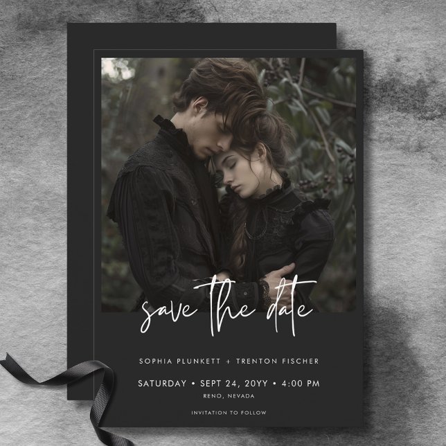 Reserva La Fecha Boda fotográfico mínimo de Dark Moody (Dark Moody Minimal Photo Wedding Save The Date)