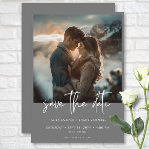 Reserva La Fecha Boda fotográfico moderno gris plateado mínimo