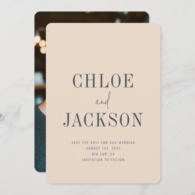 Reserva La Fecha Boda fotográfico moderno neutral de vainilla de Be (Anverso / Reverso)