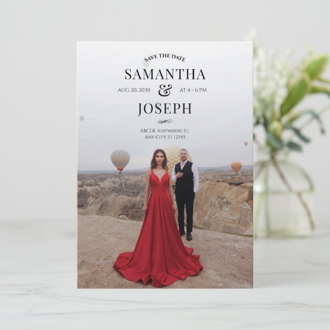 Reserva La Fecha boda fotográfico moderno personalizado (Anverso de pie)