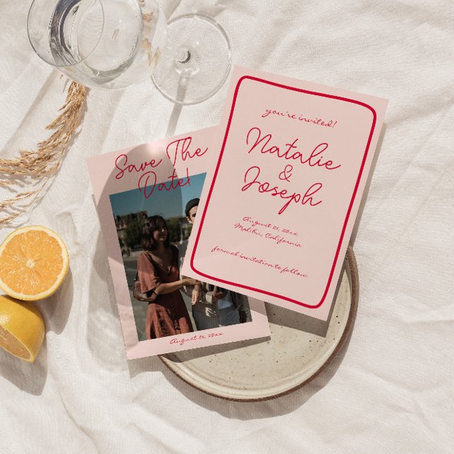 Reserva La Fecha Boda fotográfico moderno retro colorido manuscrito (Subido por el creador)