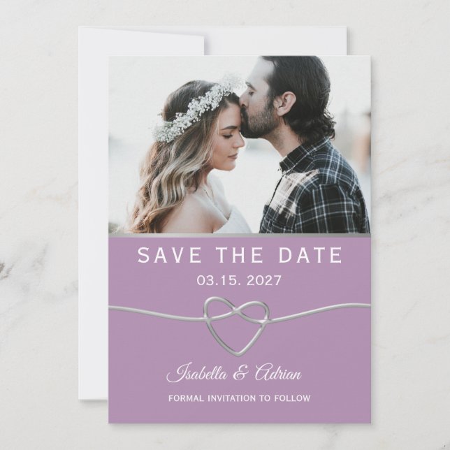 Reserva La Fecha Boda fotográfico morado y gris (Anverso)