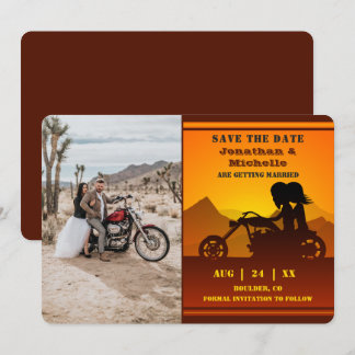 Reserva La Fecha Boda fotográfico Motorcycle Couple Mountain Sunset