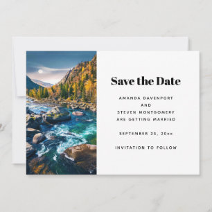 Reserva La Fecha Boda fotográfico panorámico del río y las montañas