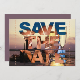 Reserva La Fecha Boda fotográfico Romántico Sunset Champagne Flutes