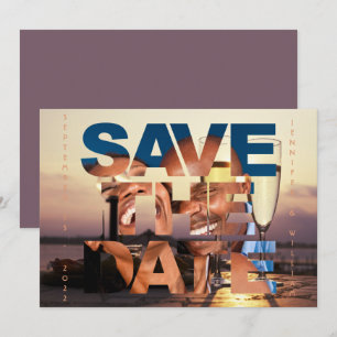 Reserva La Fecha Boda fotográfico Romántico Sunset Champagne Flutes