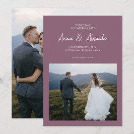 Reserva La Fecha Boda fotográfico simple con guión púrpura