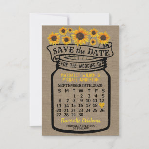 Reserva La Fecha Boda frasco de Mason girasol septiembre 2020 mes