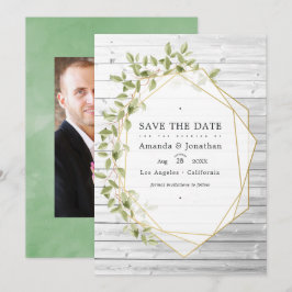 Reserva La Fecha Boda geométrica de acuarela rústica con vegetación