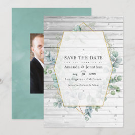 Reserva La Fecha Boda geométrica de acuarela rústica de eucalipto