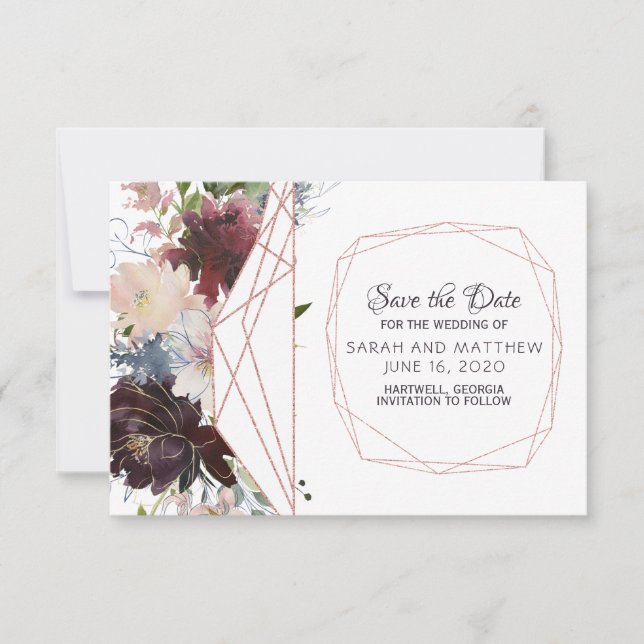 Reserva La Fecha Boda geométrica de Glass Garden Save the Date (Anverso)